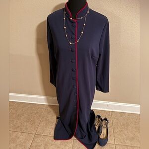 SHEIN CURVE PLUS Elegant Navy Blue Dress with Red Trim 1XL